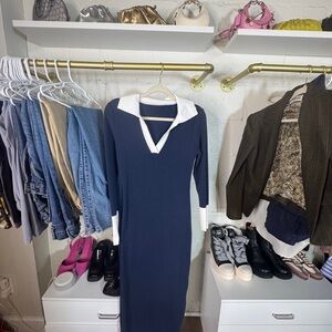 Elegant Navy Blue and White Women's Dress